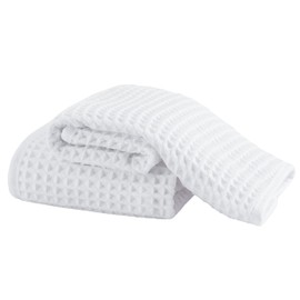 Microfiber Waffle Face Towels, 2 Pieces, Soft, Absorbent, Fast Drying, Lint Free (White)