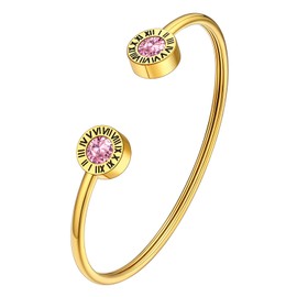 Supcare Bracelets for Women Girls Gold Open Bracelet Birthstone Cubic Zirconia Bangles with Roman Numerals Stainless Steel Bracelet Minimalism Fashion Jewellery for Valentine's Day Anniversary,