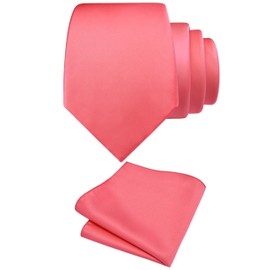 GUSLESON Coral Tie Set for Men Formal Business Silk Blend Necktie and Pocket Square Set for Wedding (6110-35)