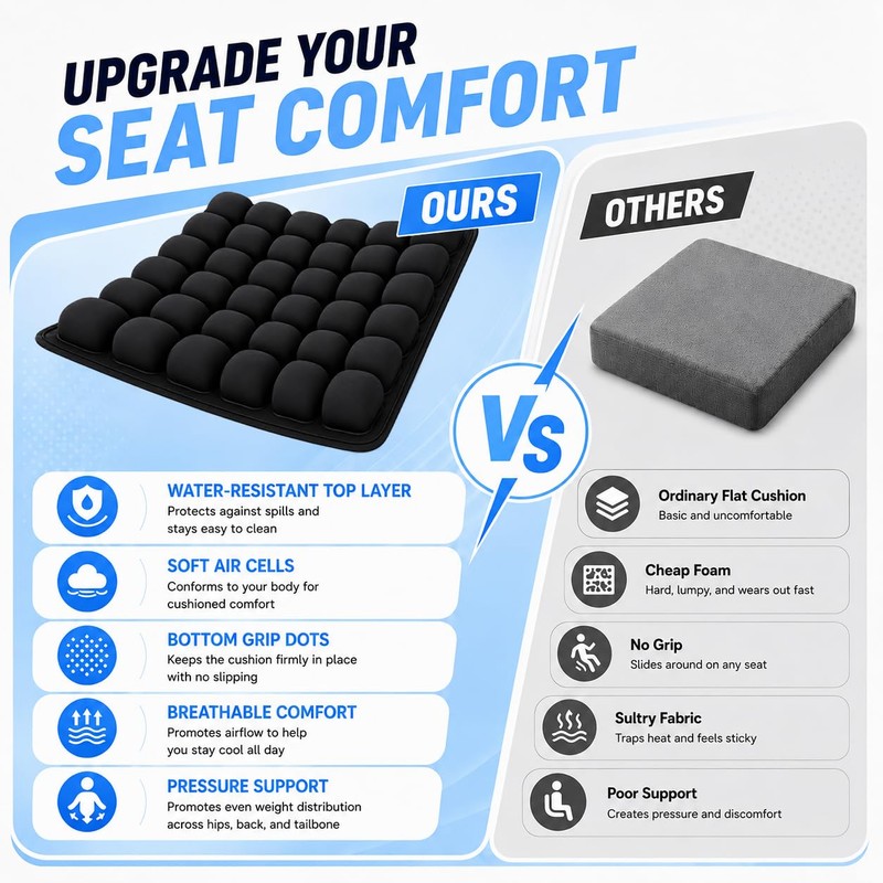 Soudur Airplane Seat Cushion,Inflatable Seat Cushion with Built in Press