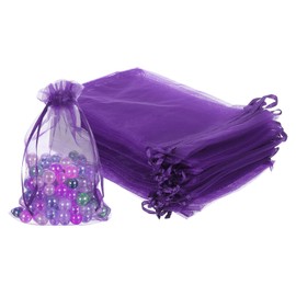 sourcing map 100 Pcs Deep Purple Organza Bags 4 x 6 Inch Mini Mesh Drawstring Gift Bags Small Jewelry Pouches Bags for Wedding Festival Party Gift Favor