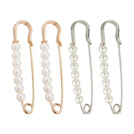4 Pieces Faux Pearl Brooch Pins Large Fashion Safety Pins for Clothes Vintage Dress Brooch Large Scarf Skirt Safety Pin Waist Adjuster Clips Pants Waist Tightener