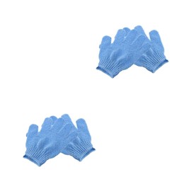 FOMIYES 4 pcs Blue Nylon Shower Gloves Body Scrub Exfoliator for Men Women Stretchy Machine Washable Bath Gloves for Gentle Deep Cleansing