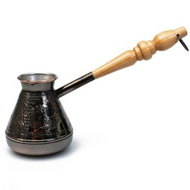 Turkish Cezve 7 Fl Oz - 200 ml Leopard Copper Cezve Large Turka Turkish Coffee Pot Greek Arabic Coffee Pot with Wooden Handle Jezve Maker