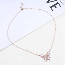 Dervivea Boho Pink Crystal Butterfly Necklace Large Butterfly Pendant Necklace Pink Enamel Butterfly Necklace Rhinestone Butterfly Necklace Chain Jewelry for Women and Girls