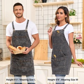 Beitiny Denim Apron with Pockets, Cross Back Apron for Men Women, Jean Work Aprons for Hairstylist Barber Grilling Gardening