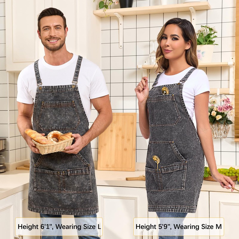 Beitiny Denim Apron with Pockets, Cross Back Apron for Men
