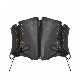 Joukavor Women's Medieval Viking Wide Leather Belt Black Corset Waist Belt Ren Faire Accessory (Black-04)