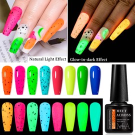 MEET ACROSS 8PCS Glow in The Dark Gel Nail Polish, Luminous Neon Gel Nail Polish Set Hot Pink Yellow Purple Blue Fluorescent Bright Gel Polish with Glow Effect