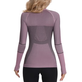ATTRACO Women's Thermal Underwear Tops Mock Neck Long Sleeve Thermal Shirts Ski Base Layer Top Purple L