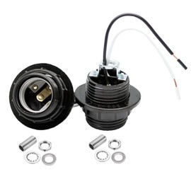 JNXQWE E26 E27 Light Socket,Bakelite Threaded Medium Base Lamp Holder with Shade Ring,Phenolic Medium Base E26 Fixture Socket with 6" Wire Lead for Incandescent Led Light Bulbs Replacement,Pack of 2