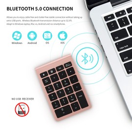 Gugxiom Teclado Numérico Bluetooth, 22 Teclas Mini Teclado Numérico de Contabilidad Financiera Portátil, Teclado Numérico Bluetooth 5,0 de 10 Teclas para Ordenador(Oro Rosa)