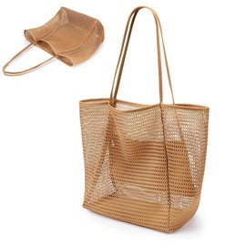 ClcIosis Women's Beach Bag, Foldable Beach Bag, Large, Mesh Pockets, Summer Beach Bag, Beautiful and Practical, Suitable for Everyday Trips, Visiting the Beach and Shopping