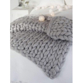 Chunky Knit Blanket Soft Handmade Knitting Throw for Bedroom Sofa Decor Super(Light Gray 40"x60")