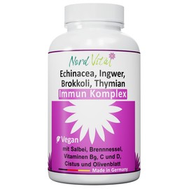 Immune Complex with 15 Active Ingredients - Echinacea, Broccoli, Ginger, Sage, Nettle, Cistus, Olive Leaf, Vitamins C, B9 and D, Zinc and Selenium - German Production
