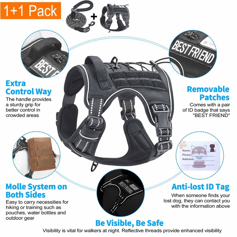 Beebiepet Heavy Duty Tactical Dog Harness for Large Dogs, No