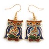 Multicoloured Enamel Owl Drop Earrings In Gold Tone Metal -