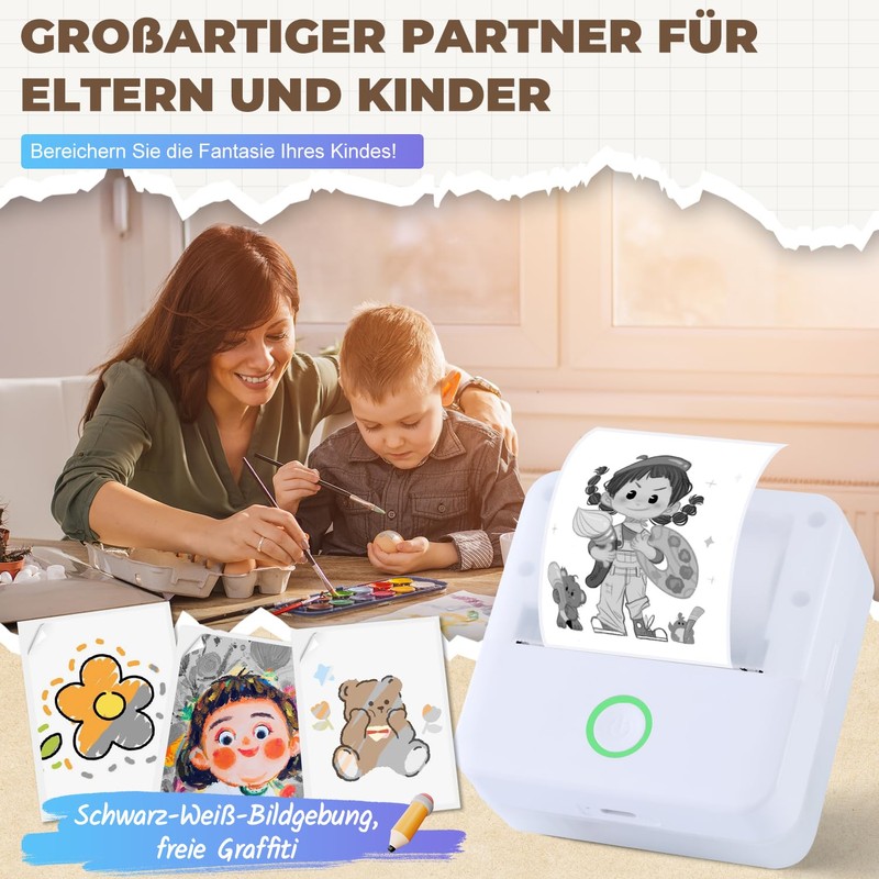 PRAOAHEI Mini Printer, Portable Photo Printer with 10 Rolls of