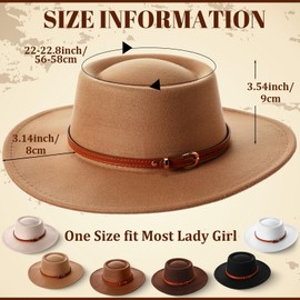JaGely 6 Pcs Felt Hats for Women Wide Brim Felt with Belt Buckle Vintage Panama Boho Jazz Hat for Burning Wedding Tea Party (Coffee,White,Khaki,Black,Brown,Beige with Brown Belt)