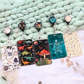 Juanooo Cute Black Dinosaur ID Lanyard with Card Holder & Retractable Badge Reel Clip Cool Keychain Neck Lanyard for Keys ID Badges for Women Men Boys Work School ID Holder