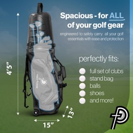 Presteege - Golf Travel Bag with Hard Top, 1680D Heavy Duty Waterproof Nylon Canvas, 2 Detachable Shoulder Straps, Smooth & Quiet Silicon Wheels, Flight Travel Cover to Protect Clubs, Universal Size