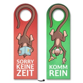 Sorry keine Zeit oder komm rein door hanger, set of 3 with funny monkey, funny door hanger, set of 3 for the room door to indicate whether entrance is granted is no time has to learn