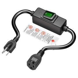 3-Prong Outdoor Waterproof Extension Switch Cord, in-Line On/Off Switch Extension Cord, SJTW 14AWG 3C IP57 Waterproof,Max.20A 125V Heavy Duty Inline Switch L=1.5Feet…