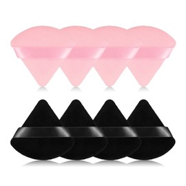 RAREIUS 8Pcs of Triangular Powder Puff Makeup Sponges, Made of Super-soft Velvet, Designed for Contouring, Eye, and Corner, Beauty Blender Foundation Mixing Container.(Black&Pink)