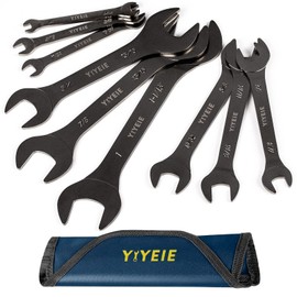 YIYEIE 9Pc. Super Thin Wrench Set, SAE 1/4" to 1-1/16", Nickel Plating, CR-V Steel, Ultra-Slim Open End Wrench Set with Rolling Pouch