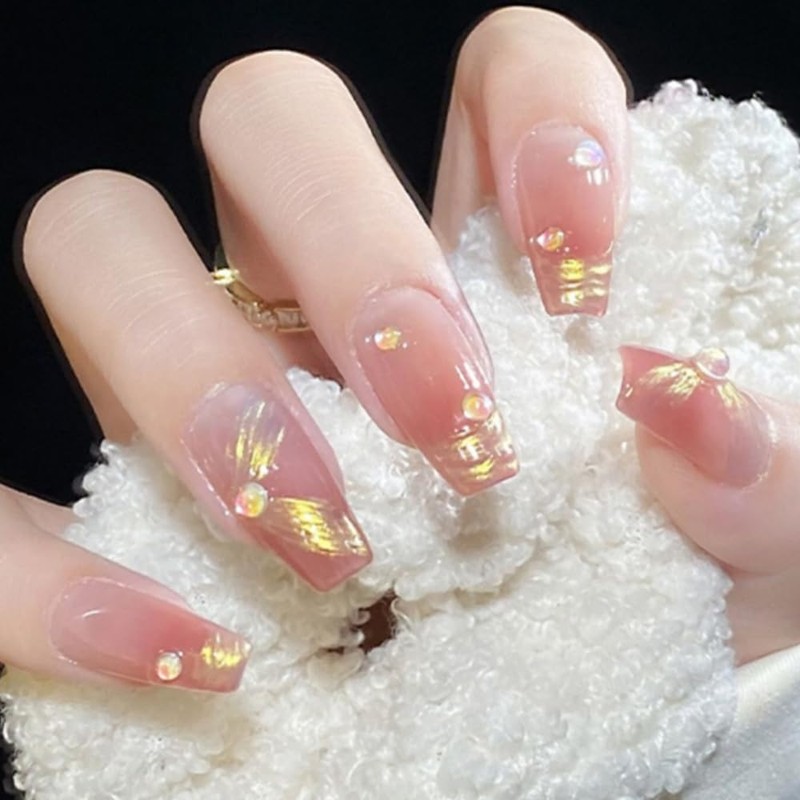 Pure Handmade Nails Press on Nail Reusable Fake Nails Gold