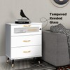 White Nightstand with 3 Drawers 21" Wood Bedside Table Large