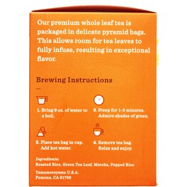 Yamamotoyama Matcha Genmai Pyramid Green Tea Bag, 10 ct. Box (Pack of 6), Green Tea with Roasted Rice