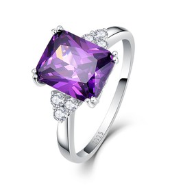 Bonlavie 5.25Ct 8X10mm Purple Amethyst 925 Sterling Silver Promise Engagement Wedding Ring Size T 1/2