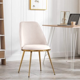 Artechworks Velvet Modern Upholstered Dinning Chair with Golden Metal Base Legs Accent Leisure Lounge Mid-Century Chair for Living Dining Room Bedroom, Beige