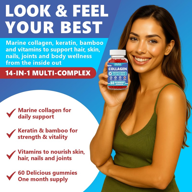 Marine Collagen Gummies with Keratin, Biotin & Bamboo | 14-in-1