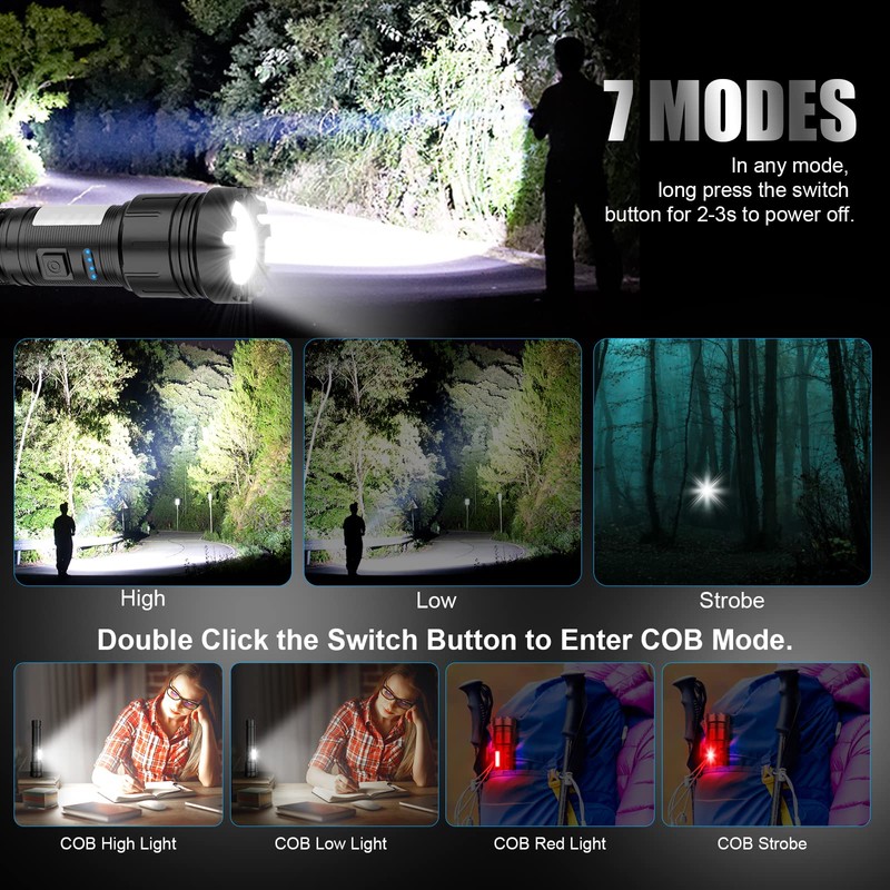 Magnetic Rechargeable Flashlight High Lumens, Super Bright LED Flash Light
