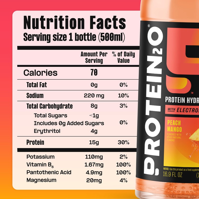 Protein2o 15g Whey Protein Infused Water, Peach Mango, 16.9 Oz