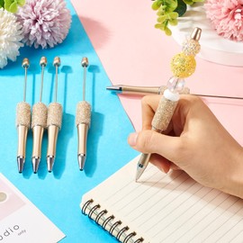 Elecrelive 10Pcs Diamond Beadable Pen Rhinestone Ballpoint Pens Bling Bead Pen Crystal Beaded Pens Shaft Black Ink DIY Beadable Pens Kit for Office School Party Supplies (Champagne)