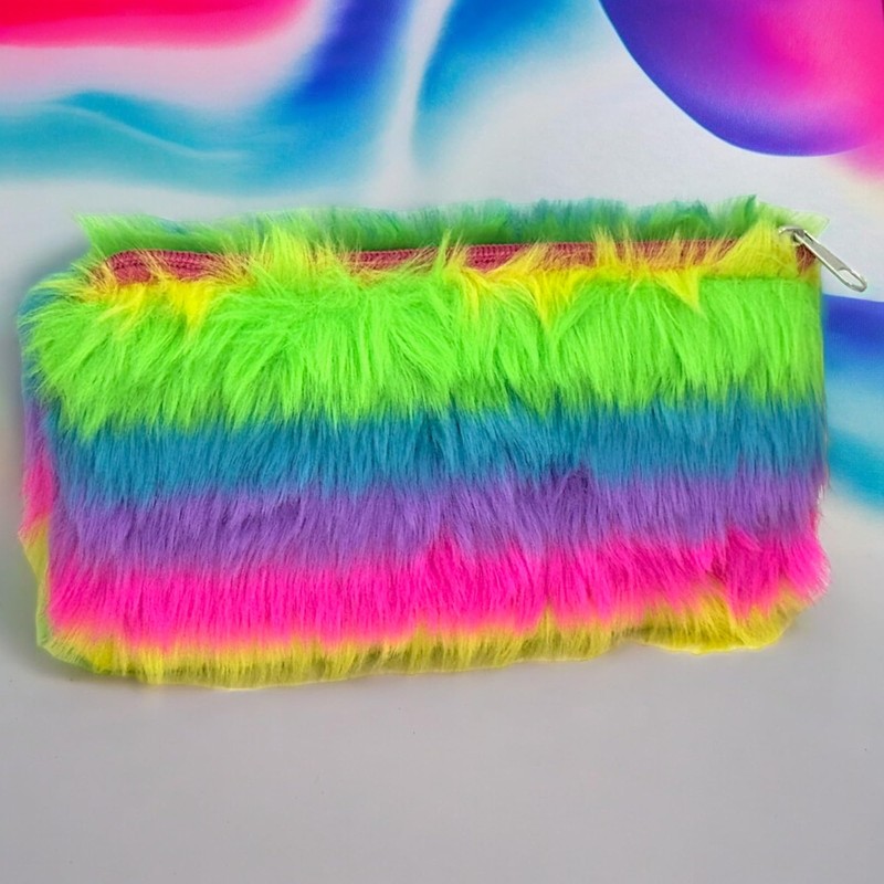 MIJOMA Colourful Plush Rainbow Case, Soft Faux Fur Travel Case