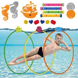 OceanHunt® Underwater Diving Toy, Complete Pool Game Set for Children, Pirate Treasure Hunt, Rings, Outdoor Activities Games for Children, Water Toy, OriginalCorner®