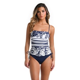 La Blanca Women's Bandeau Tankini Swimsuit Top, Indigo//Beach Bungalow, 6