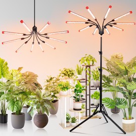 10-Head Stand & Hanging Grow Lights for Indoor Plants, FECiDA 2025 90W LED Plant Grow Light for Houseplants, Bonsai Plant, Full Spectrum Growing Lamp with 4,8,12 Hr Timer and 360° Gooseneck