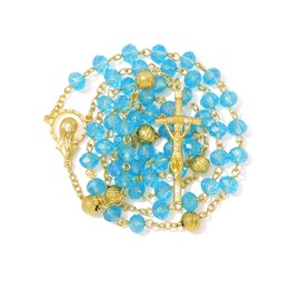 KOMI Blue Crystal Rosary Beads Catholic for Women Handmade 8MM Crystal Rosary Gold Plated Y Necklace Rosarios Catolicos Para Hombre…