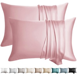 WLOSJ 100% Silk Pillow Cases 2 Pack King Size Mulberry Silk Pillowcase for Hair and Skin Highest Grade 6A Silk Soft Breathable Cooling with Hidden Zipper Set of 2, Pink