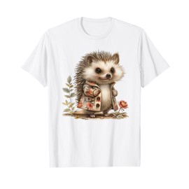 Whimsical Hedgehog in a Brocade Scarf and Mori Dress T-Shirt