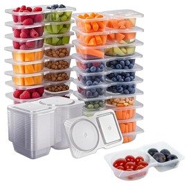 Hjdgklc 20 Pack Reusable Snack Containers with Lids, 2-Compartment Dipping Containers with Lid, Perfect for Mini Sauce Boxes & Lunchable Snack Packs when traveling or going out for Kids Adults.