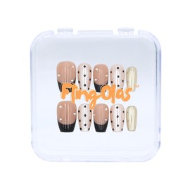 Fling Olas Press-on Nails, Handmade with Gel UV Finished, False nails with Nail Kit, Reusable, Medium Coffin Shape for Women, 10PCS, Polka Dots, Large Size