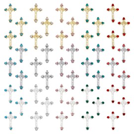 HOBBIESAY 45Pcs 15 Color 3D Crystal Rhinestones Crucifix Cross Nail Studs Metal Chrome Punk Gothic Crosses Punk Vintage Cross Nail Charm for Manicure Craft DIY Nail Art Decorations