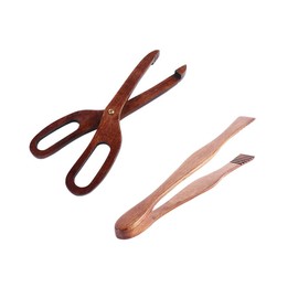 Pokinge 2 Pcs Food Serving Clamp, Wooden Baking Scissor Clip Toaster Tongs Outdoor Picnic BBQ Tool Household Dessert Clip Kitchen Utensil