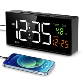 Netzu Alarm Clocks for Bedrooms, Digital Clock with Date Temperature and Weekday, Manual DST, Snooze, 2 Alarms, 4 Volumes for Living Room Home Bedside Desk (Black)